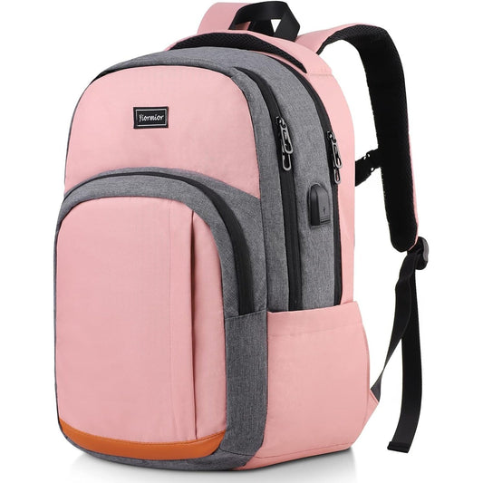 Yiormior - School Backpack With USB Charging Port, Water Resistant, Fits 15.6" Laptop