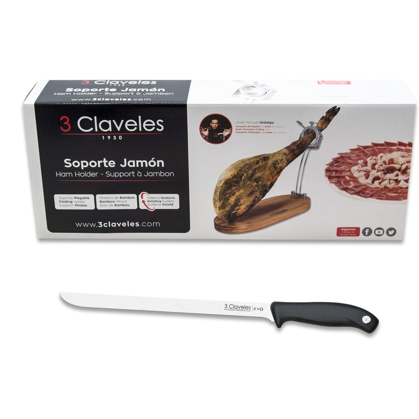 3 Claveles - Ham Carving Kit with Stand and Knife, Multicolor