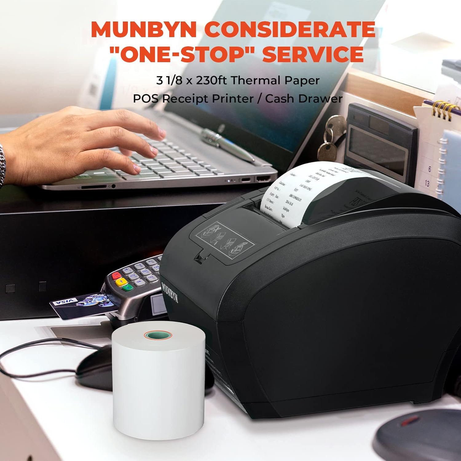 Munbyn - Wifi Thermal Receipt Printer With Usb/Lan/Rs232, 80Mm Pos, Auto-Cutter