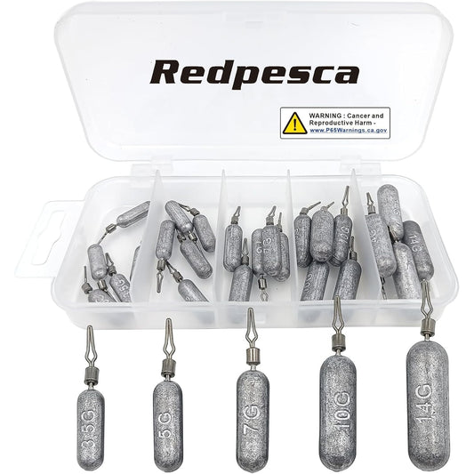 Redpesca - Drop Shot Lead Sinkers With Box, 30Pcs, Various Weights