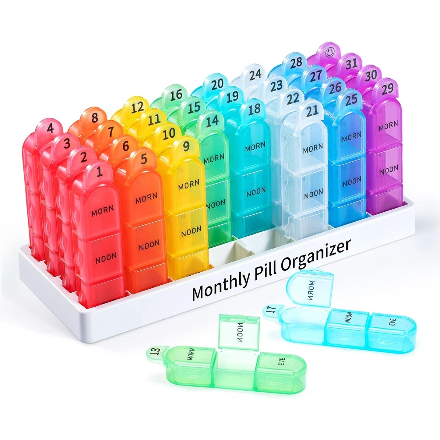 Zoksi - Monthly Pill Organizer 3 Times A Day, 31 Day Medicine Case With 32 Compartments