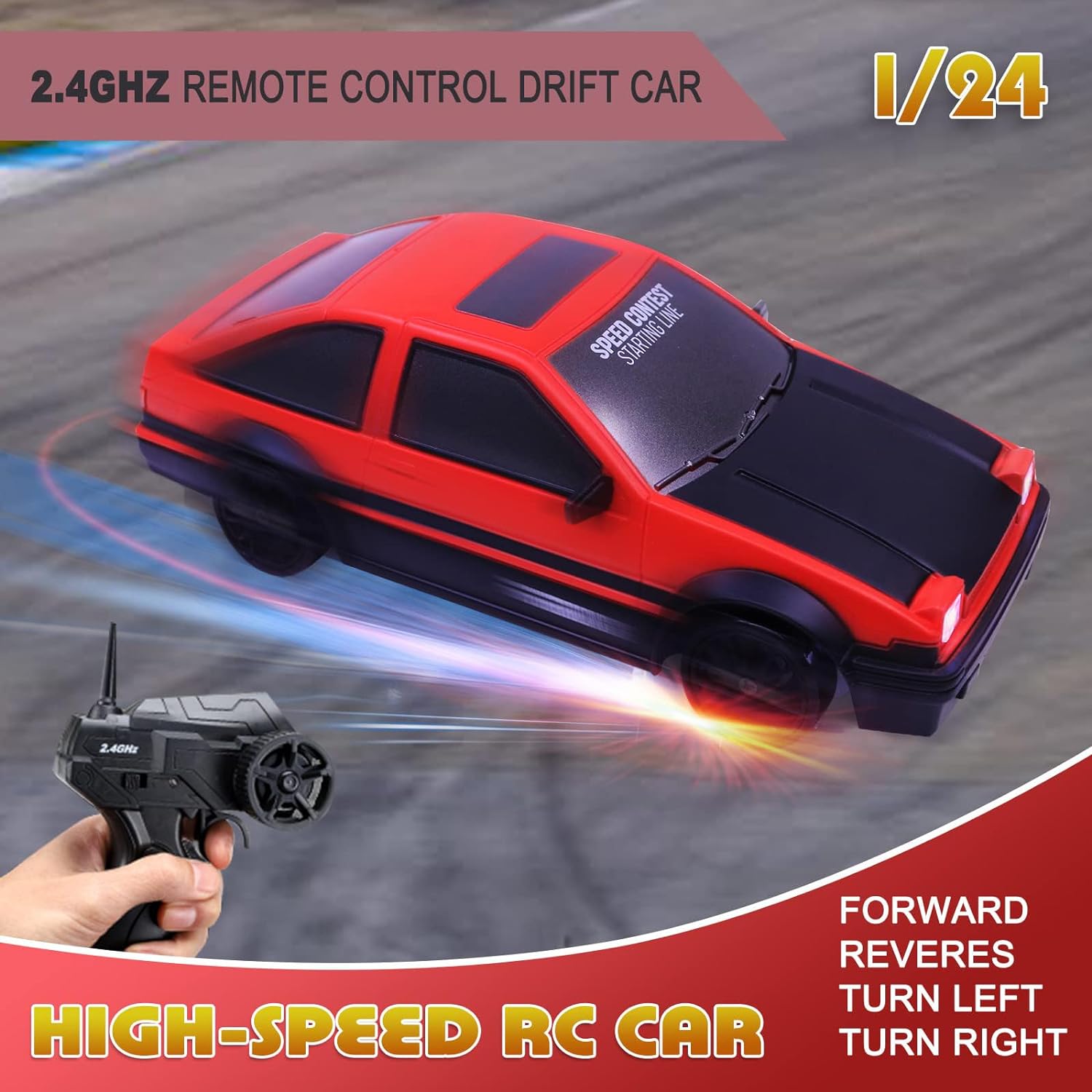 Desdoni - Remote Control Drift Car 2.4Ghz 1:24 Scale 4Wd With Led Lights