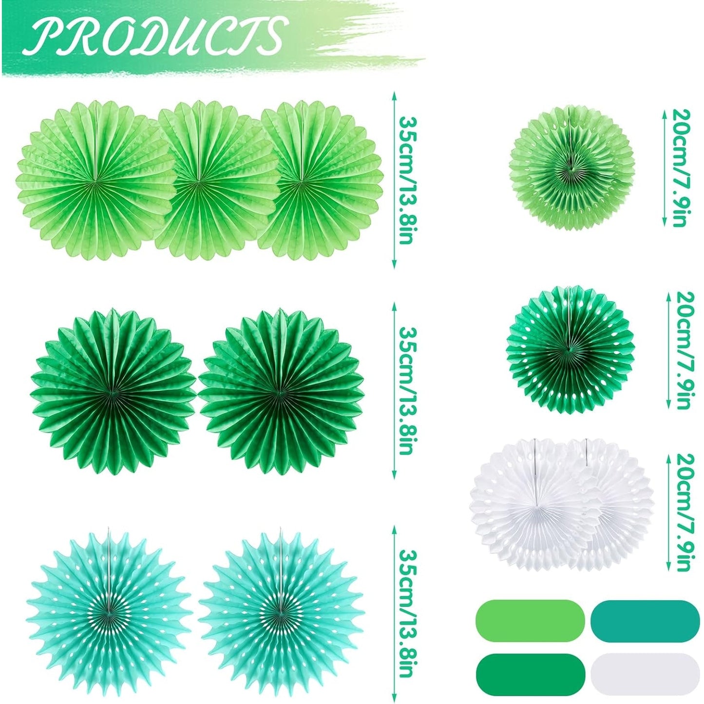 Easy Joy - Green Paper Fan Set for Party Decorations