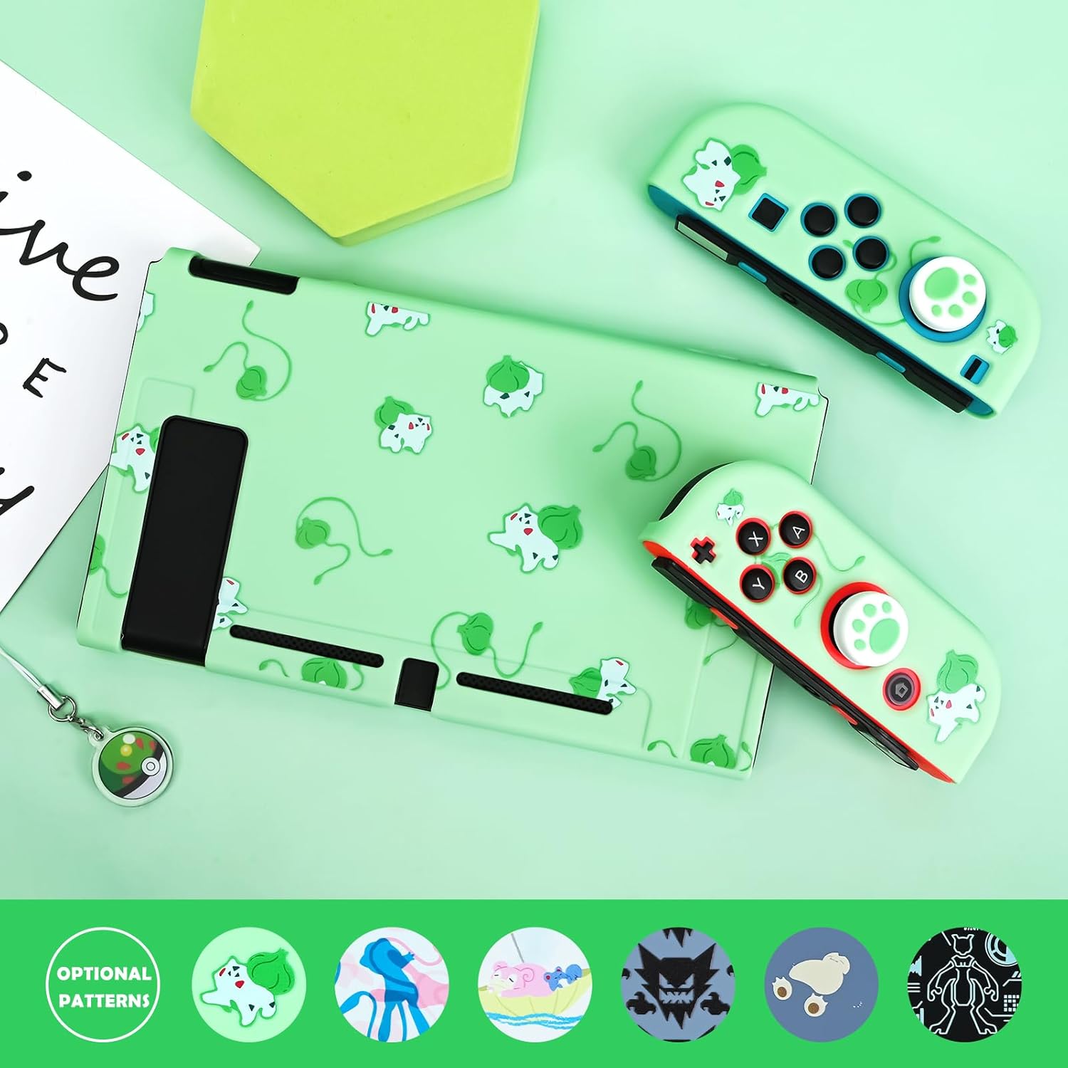 Dlseego - Green Frog Protective Case for Switch with Thumb Grips & Elf Balls