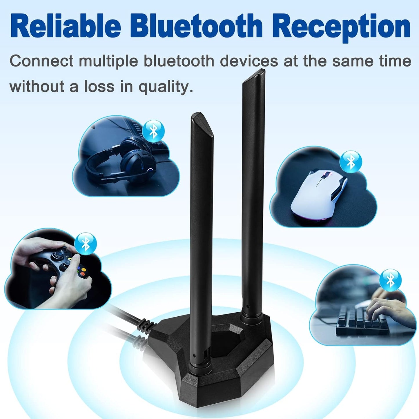 Eightwood - Dual Band WiFi Antenna 2.4GHz 5GHz RP-SMA With 6.5Ft Extension Cable