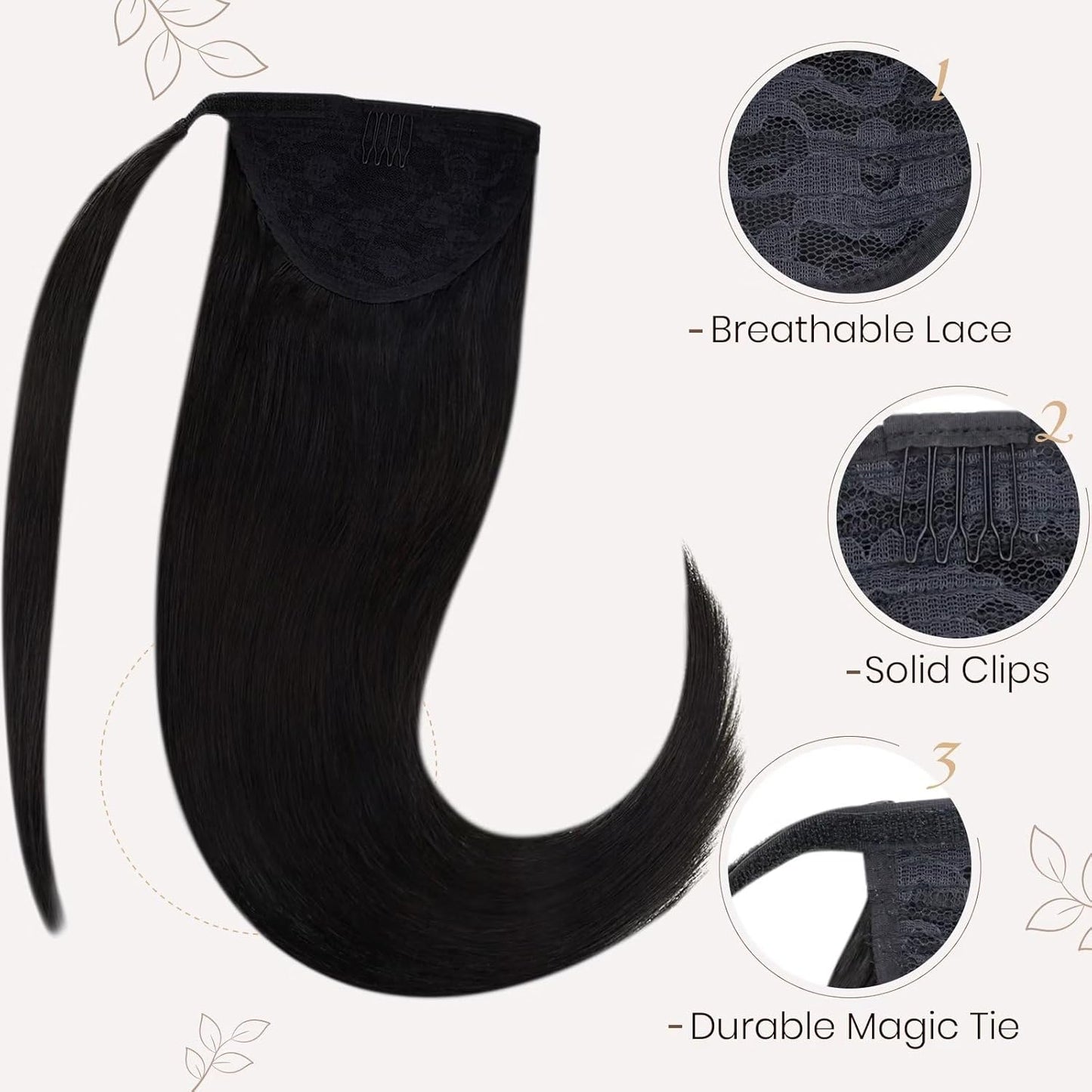 Hetto - Black Human Hair Ponytail Extension 22 Inch 100G