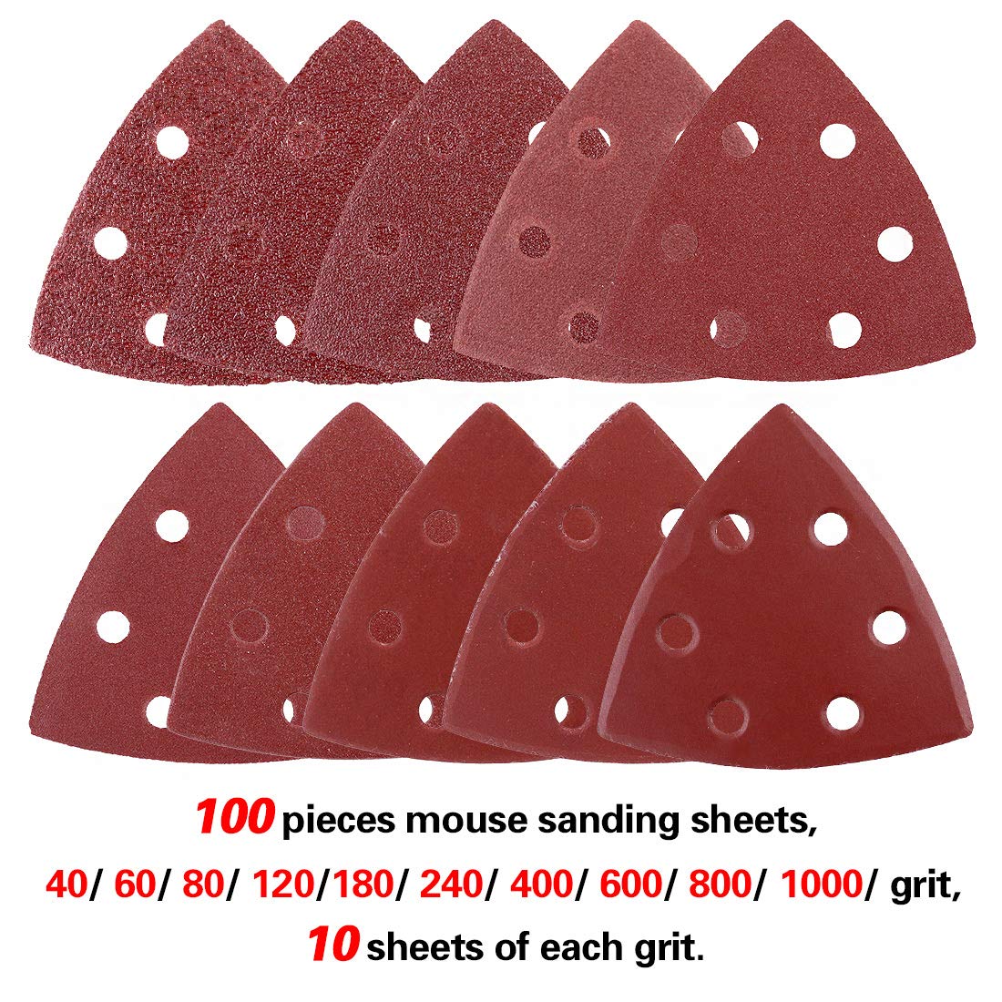 Glarks - 100-Piece Triangle Mouse Sander Sandpaper Assorted Grits