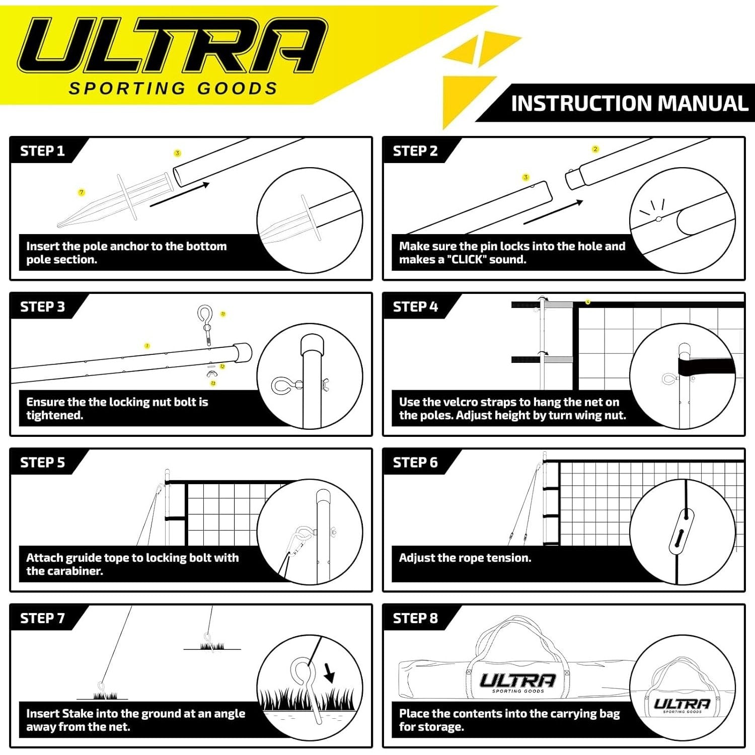 Ultra Sporting Goods - Portable Volleyball Net Set With Poles, Ball, Bag & Pump