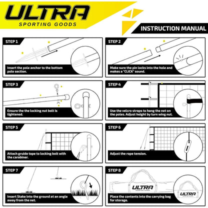 Ultra Sporting Goods - Portable Volleyball Net Set With Poles, Ball, Bag & Pump