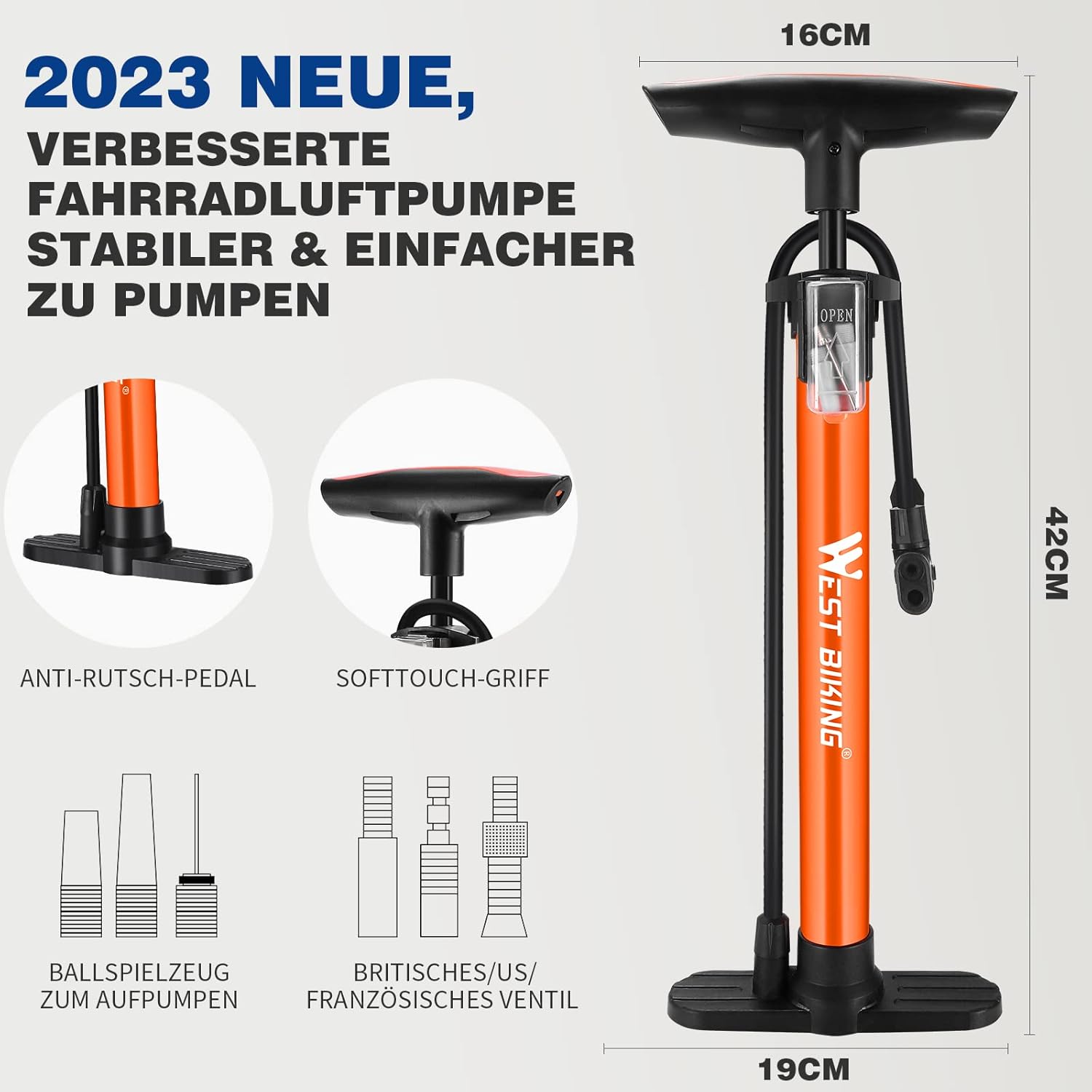 Fahrradpumpe - Luftpumpe Für Alle Ventile, 11 Bar/160 Psi Standpumpe