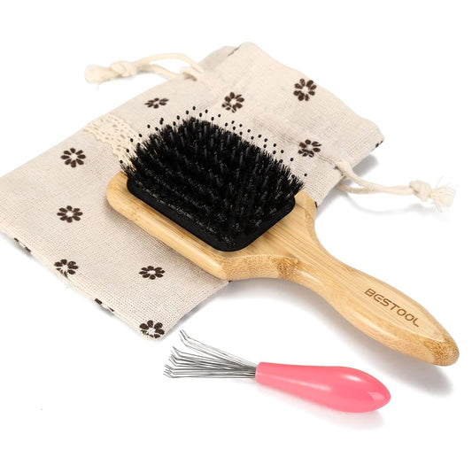 Bestool - Small Travel Boar Bristle Hair Brush for All Hair Types