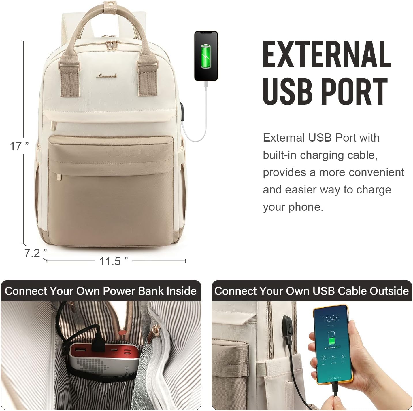 Lovevook - Laptop Backpack For Women 15.6 Inch With USB Port, Waterproof, Stylish