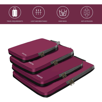 Eono - Compression Packing Cubes Set for Travel - Burgundy, 3-Piece