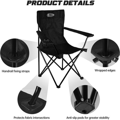 Active Forever - Folding Camping Chairs Set of 2 with Cup Holder - Black