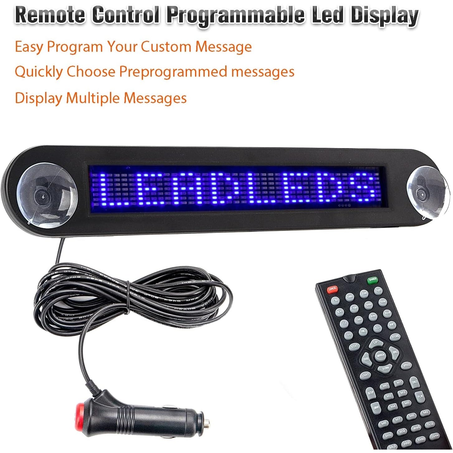 Leadleds - Remote Programmable LED Car Sign, Scrolling Message Board (Blue)