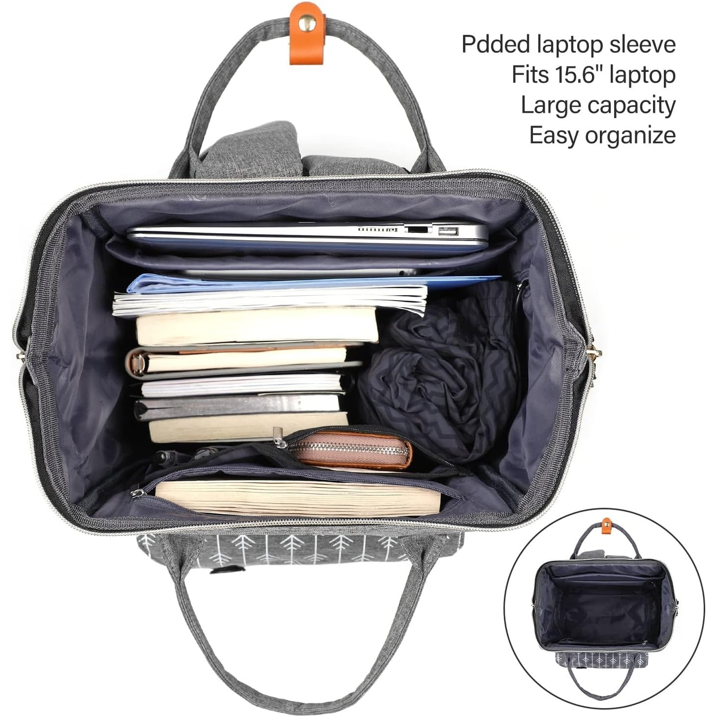 Momuvo - Women's Grey Laptop Backpack With USB Port, 17.3 Inch, 25L Capacity