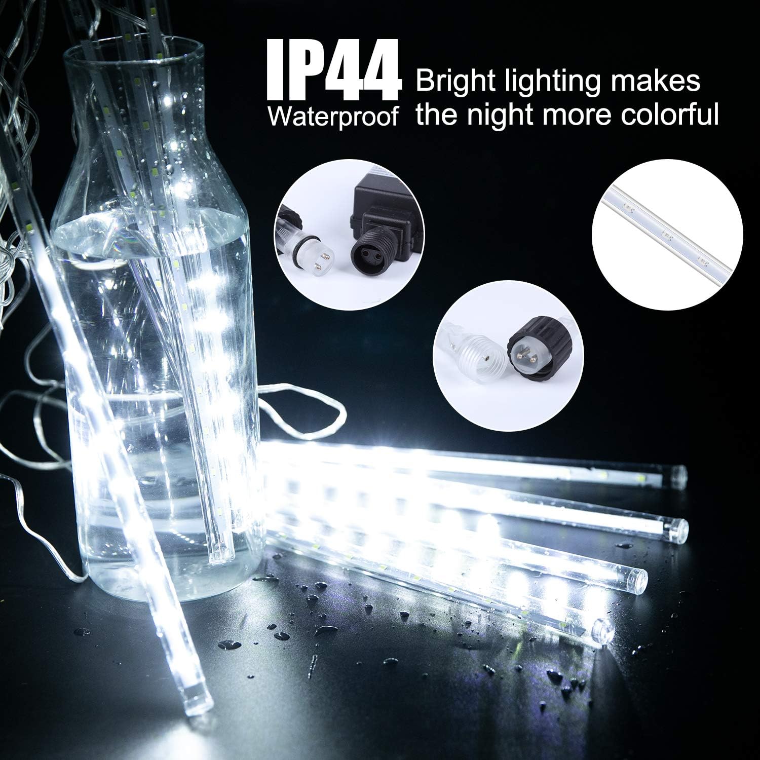 Meteor Shower Lights - 11.8" 8 Tubes 192 LED Snowfall Lights, Waterproof Christmas Lights