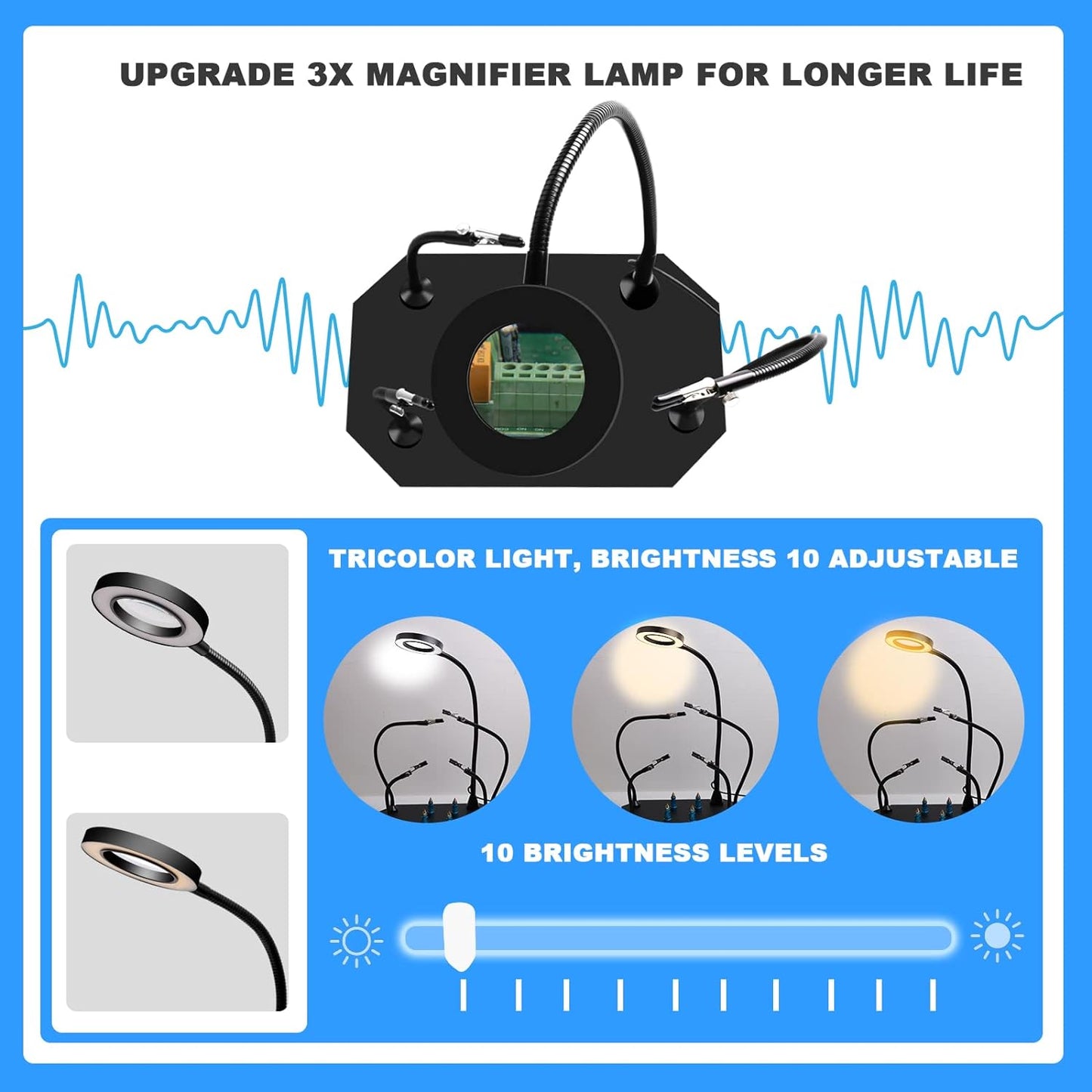 Chanseon - Anti-Tipping Soldering Station Kit With 3X Magnifying Glass LED Light