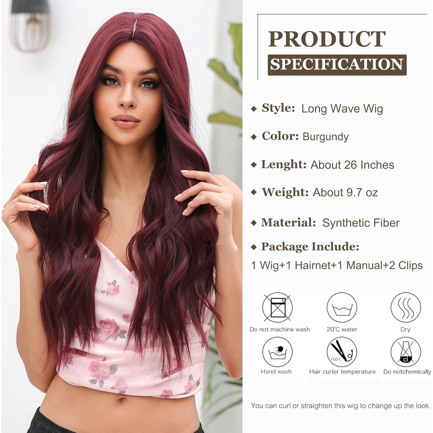 Esmee - Long Burgundy Wavy Synthetic Heat-Resistant Wig