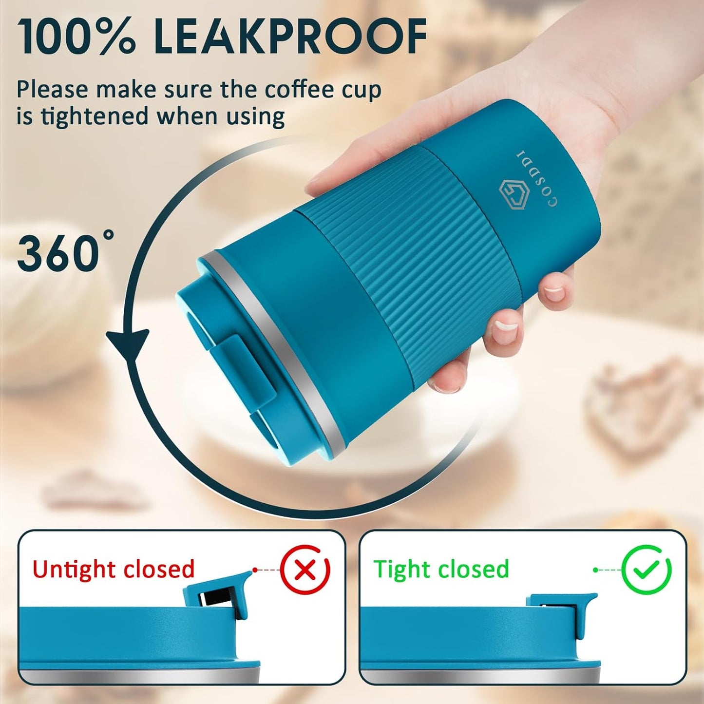 Cs Cosddi - Insulated Travel Mug With Leakproof Lid, 380ml (Blue-A)