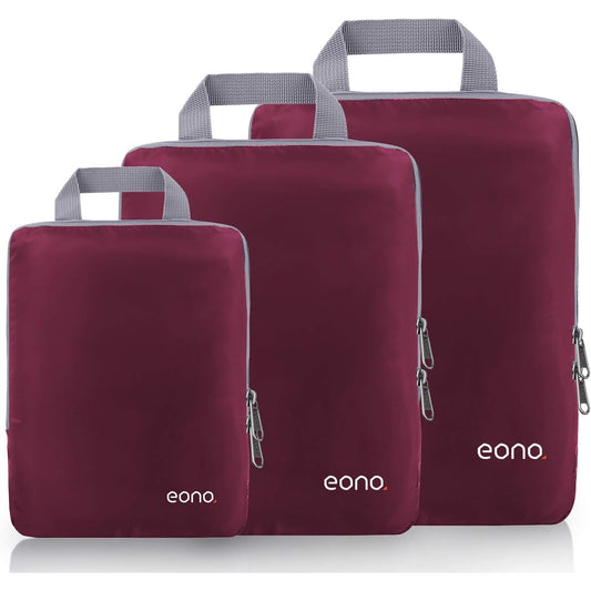 Eono - Compression Packing Cubes Set for Travel - Burgundy, 3-Piece