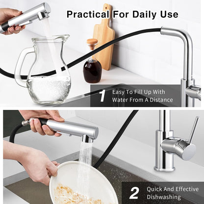 Peppermint - Kitchen Taps With Pull Out Spray Chrome Single Lever 360Â° Swivel Faucet