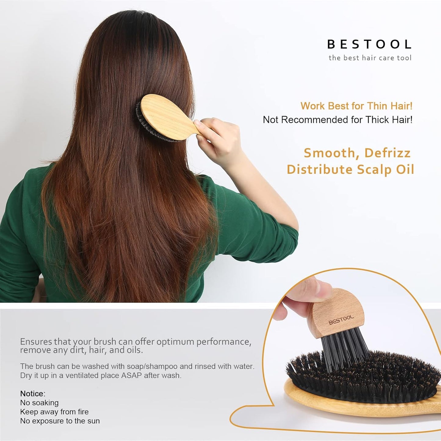 Bestool - 100% Pure Boar Bristle Hair Brush For All Hair Types