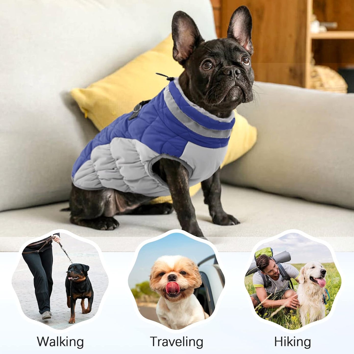 Ouobob - Blue Fleece Dog Vest With Built-In Harness, Waterproof, Small