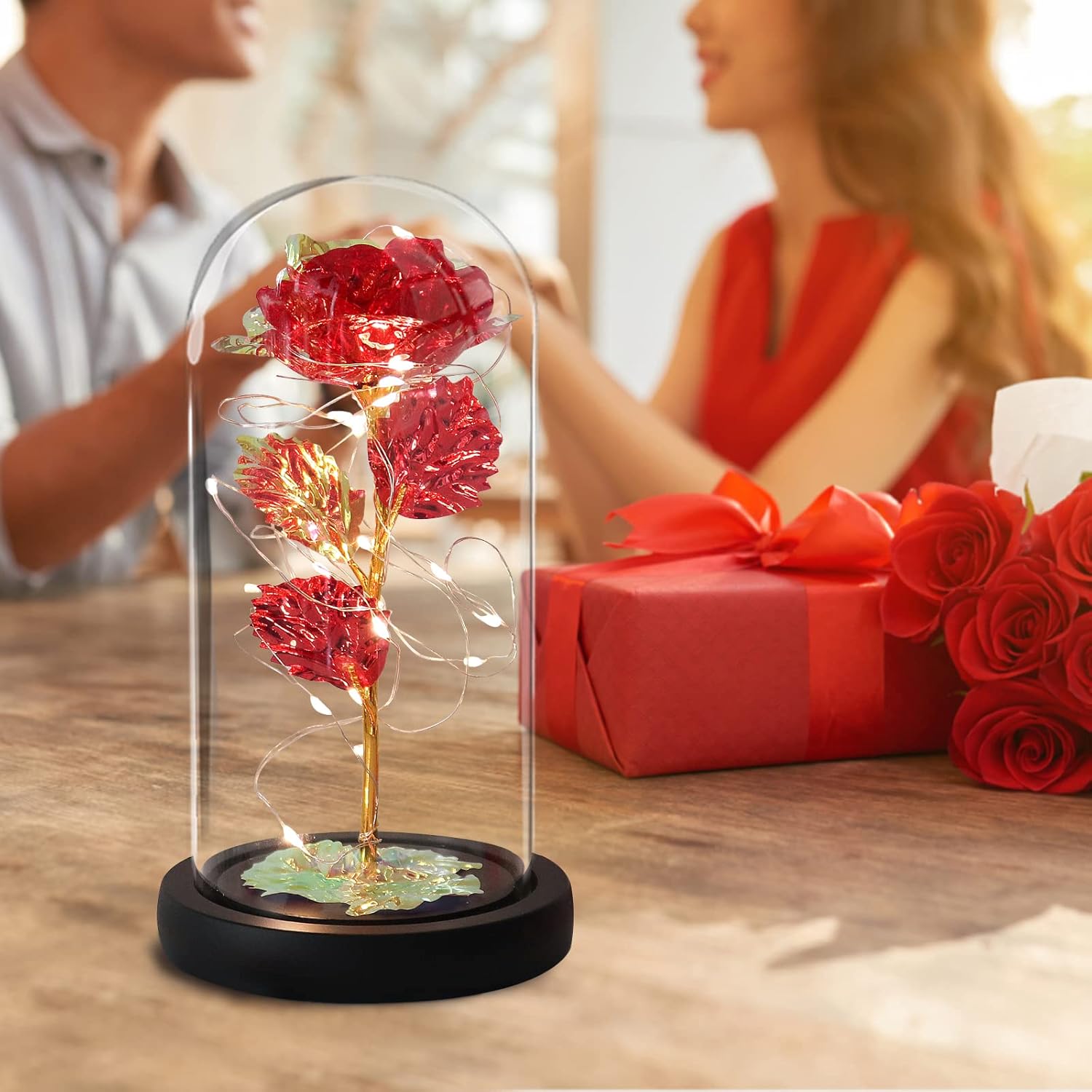 Recutms - Beauty and the Beast Rose in Glass Dome with Lights