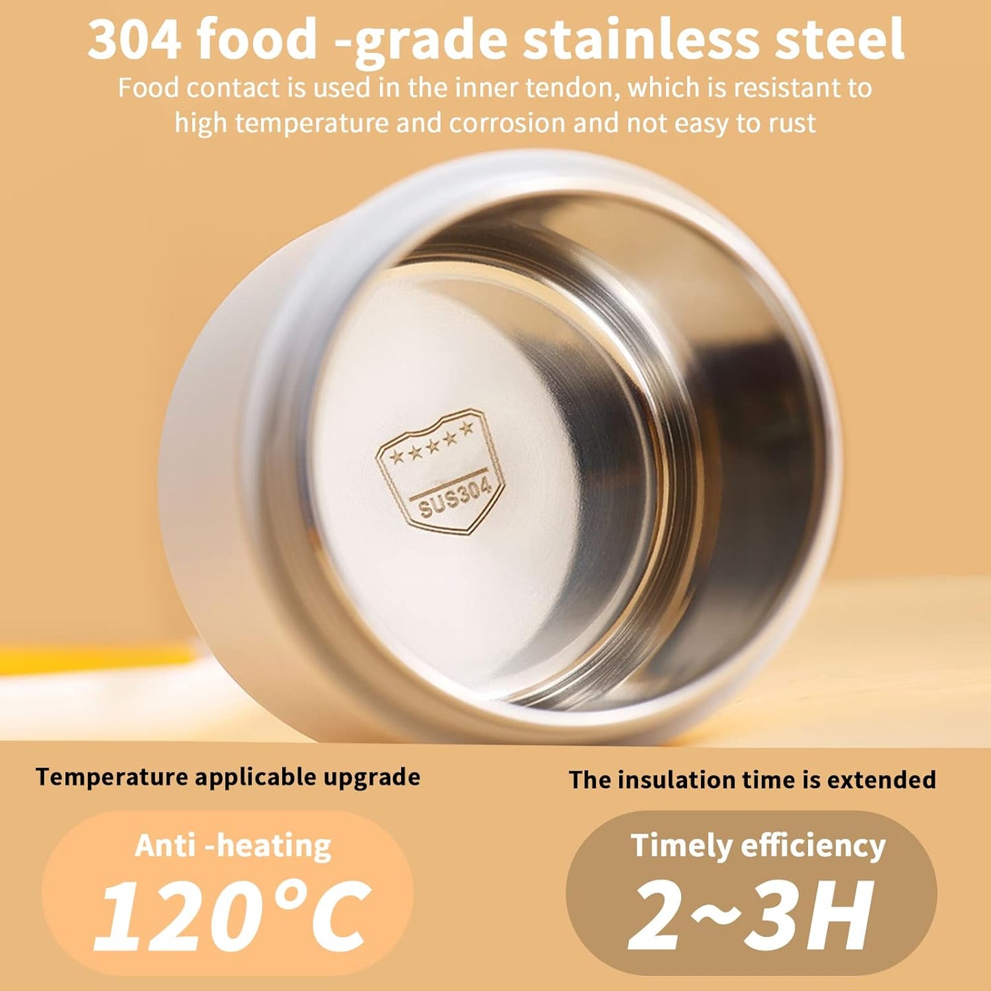 Luckykodor - Thermal Food Container 680ml Stainless Steel Leak-Proof Lunch Box (Beige)