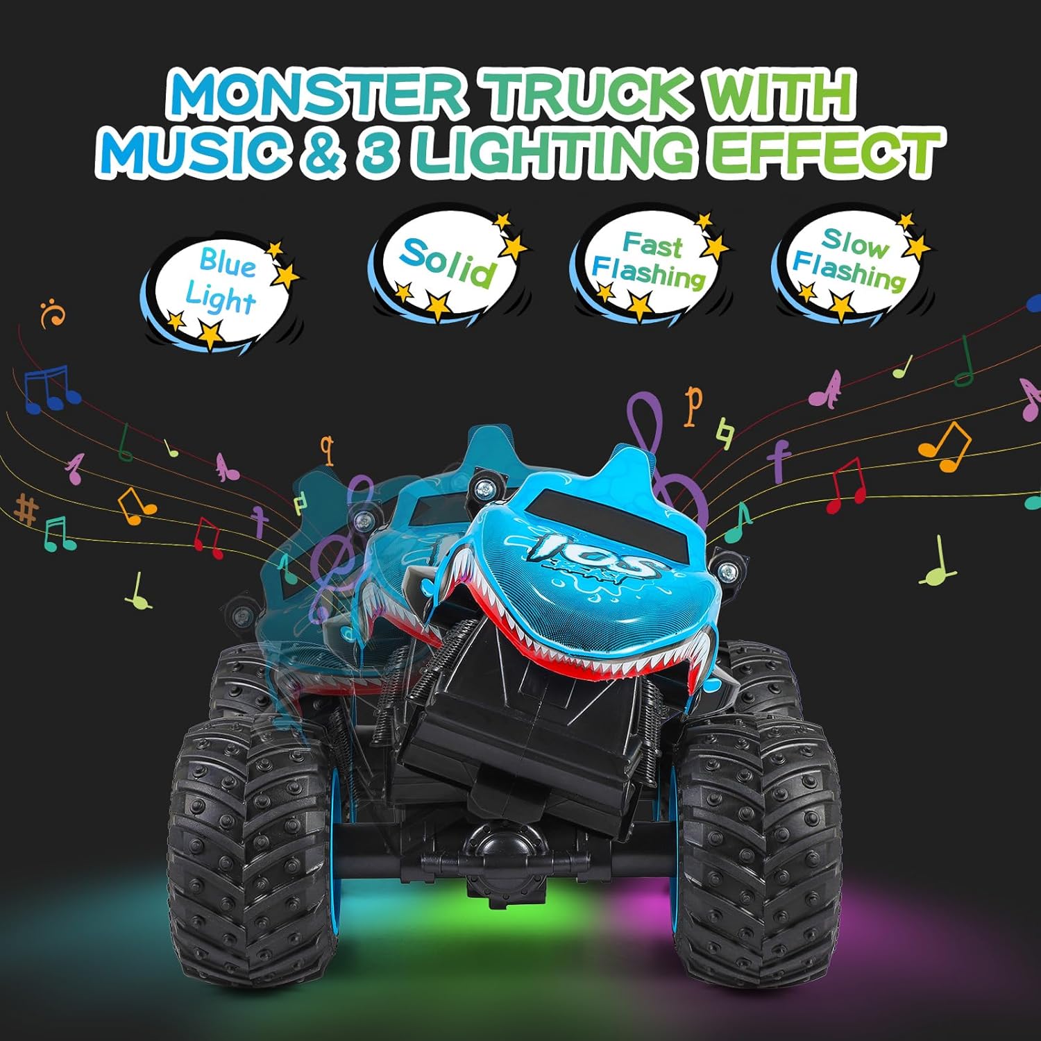 Dyodyorc - 2.4Ghz All Terrain Shark Monster Truck Rc Car With Music And Lights (Blue)