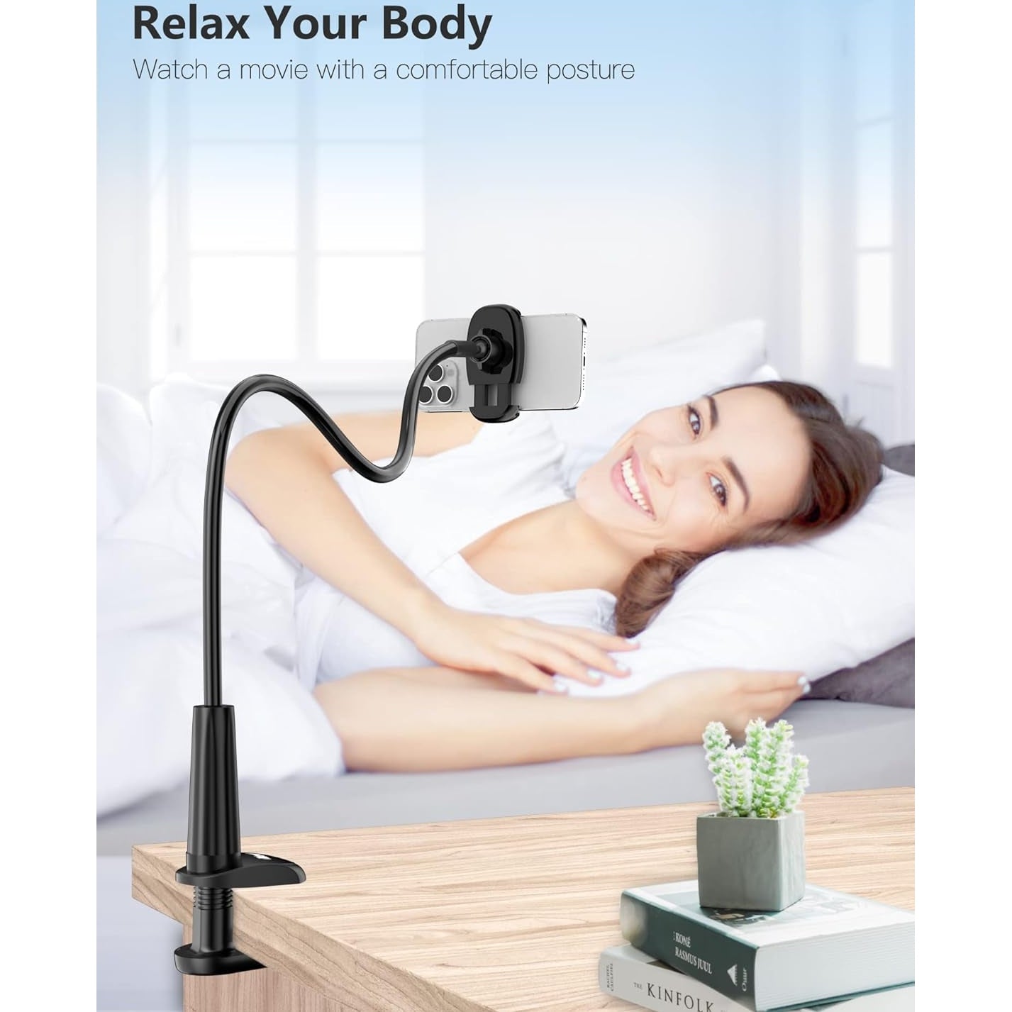 Tryone Direct - Gooseneck Phone Holder Stand For Bed, Desk, Compatible With iPhone & Samsung