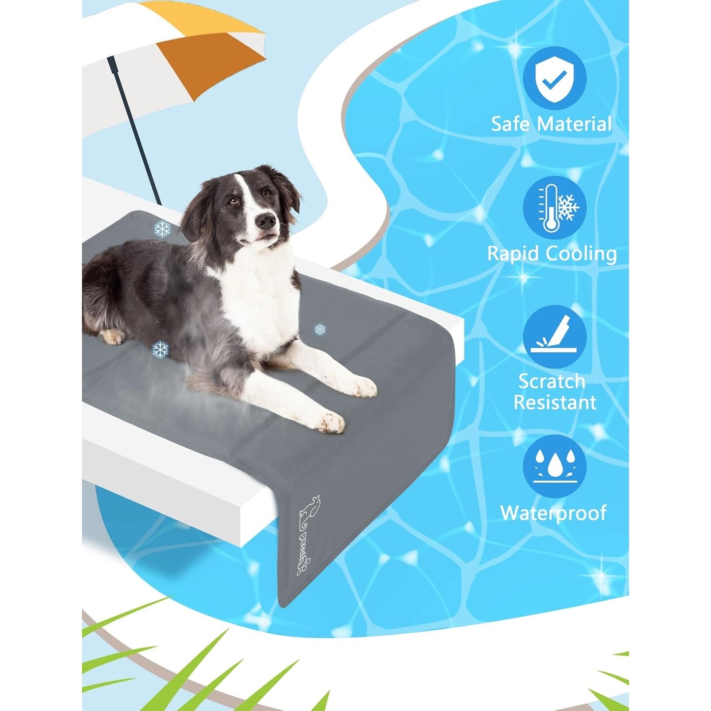 Pecute - Dog Cooling Mat, Safe Gel Self Cooling Pad, XXL (140x90 Cm), Grey