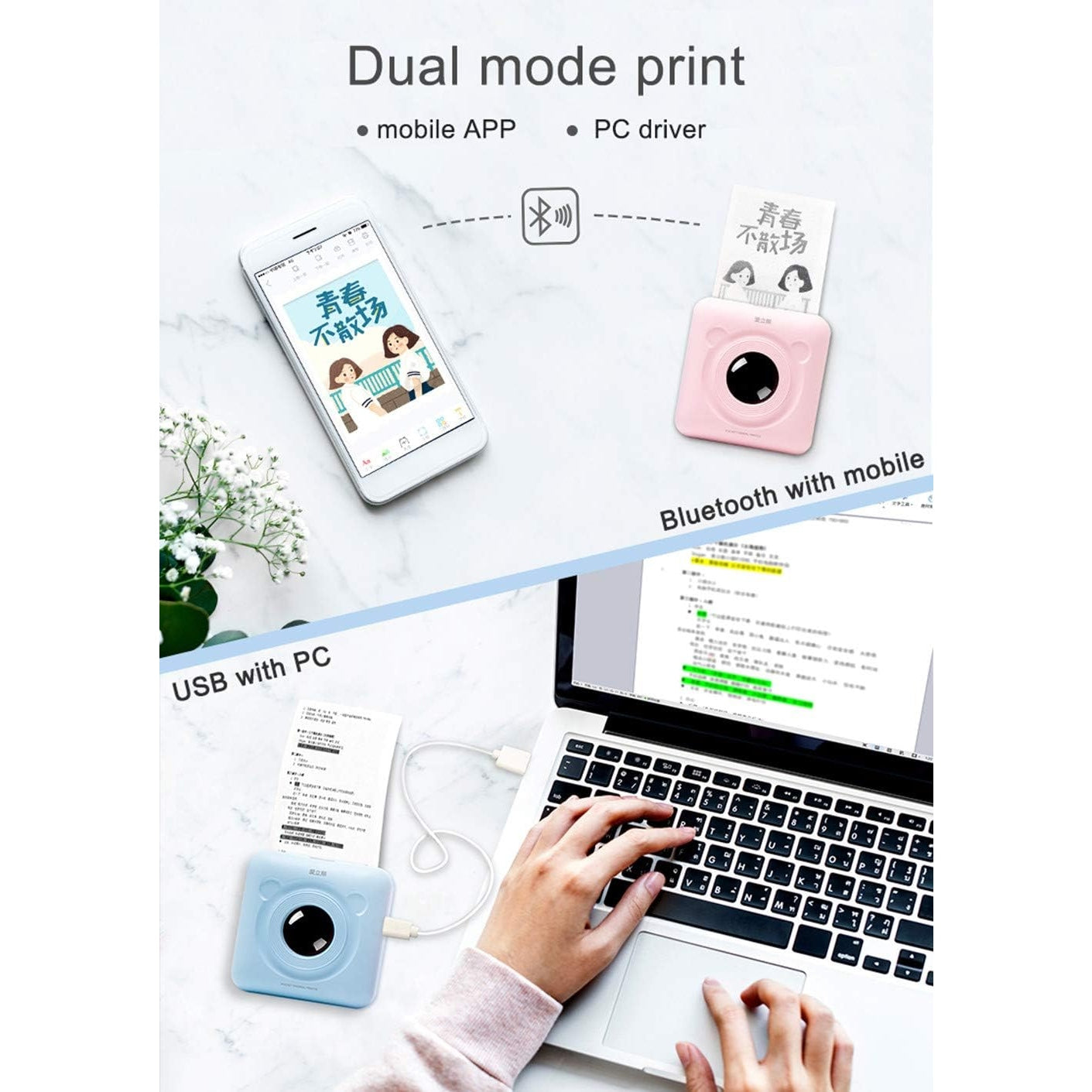 Peripage - Portable Bluetooth Photo Printer with Case & Paper (White)