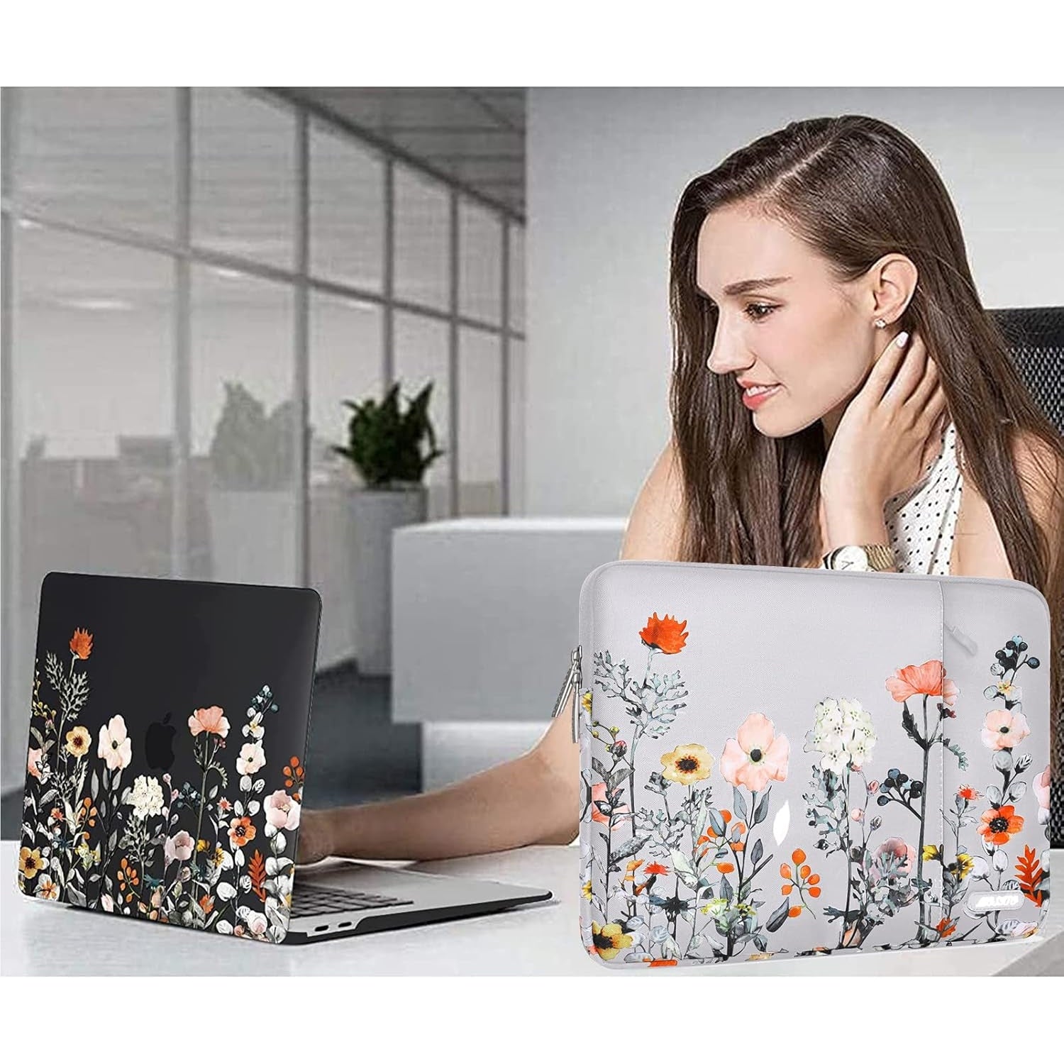 Mosiso - Laptop Case for MacBook Air/Pro 13 Inch, Garden Flowers, Grey