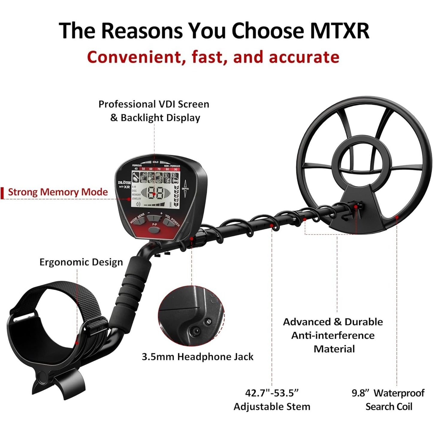 Dr.Ã–tek - Professional Waterproof Metal Detector With LCD & IP68 Coil