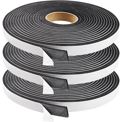 Yiju - Seal Foam Tape 1/2" W x 1/8" T Weather Stripping for Door & Window, 3 Rolls 50Ft Black