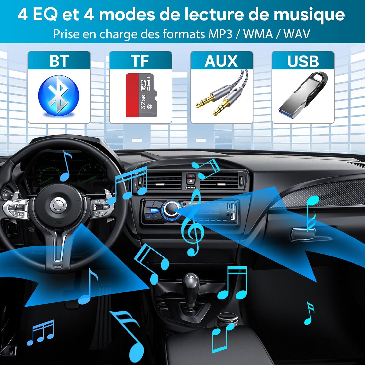 Chismos - Bluetooth Car Stereo 5.0, 1 Din, Supports USB/Aux/SD/TF/MP3, iOS/Android