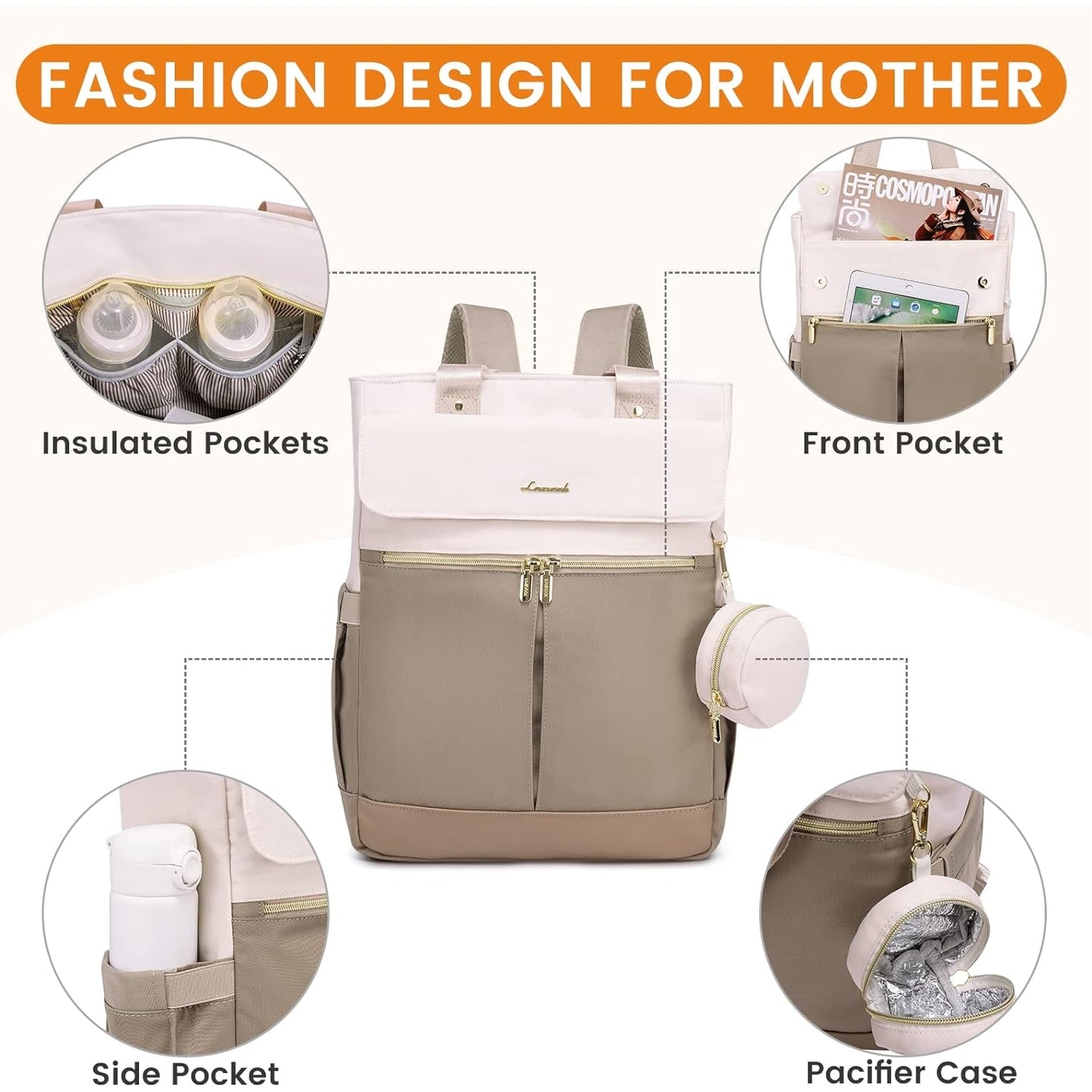 Lovevook - Diaper Bag Backpack With Insulated Pockets And Changing Pad