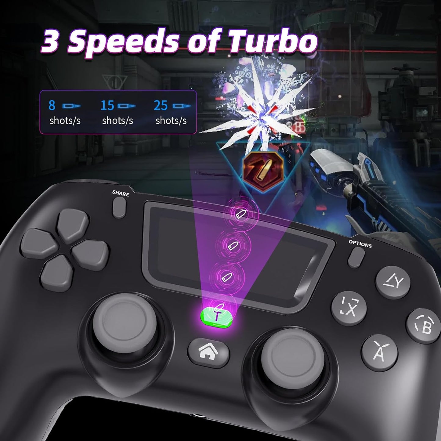 Tefelan - Wireless Controller for PS4 with Turbo, Programmable Buttons, Dual Vibration