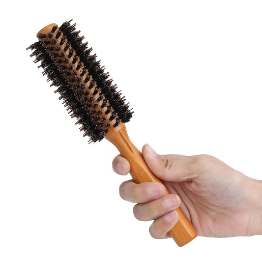 Rubab Men - Natural Bristle Round Hair Brush With Wooden Handle For Styling