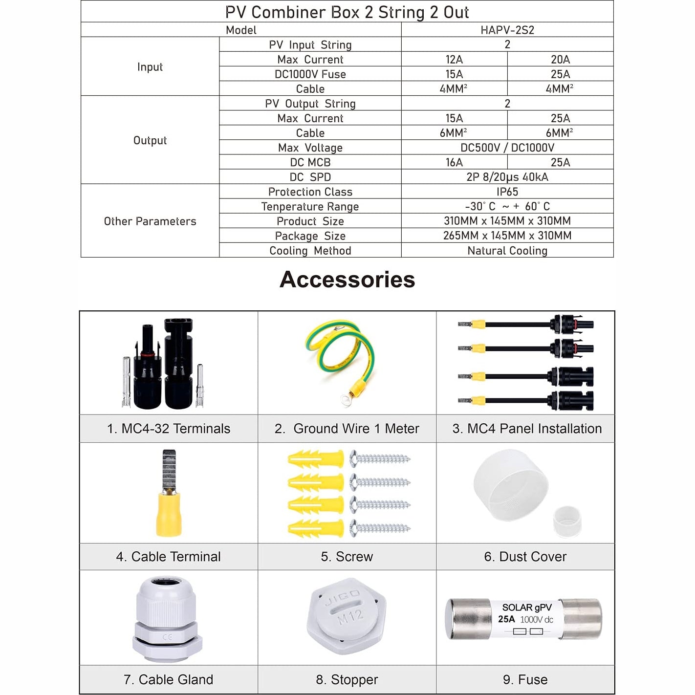 Dihool - Pv Solar Combiner Box 2 String 25A Junction Box Dc500V