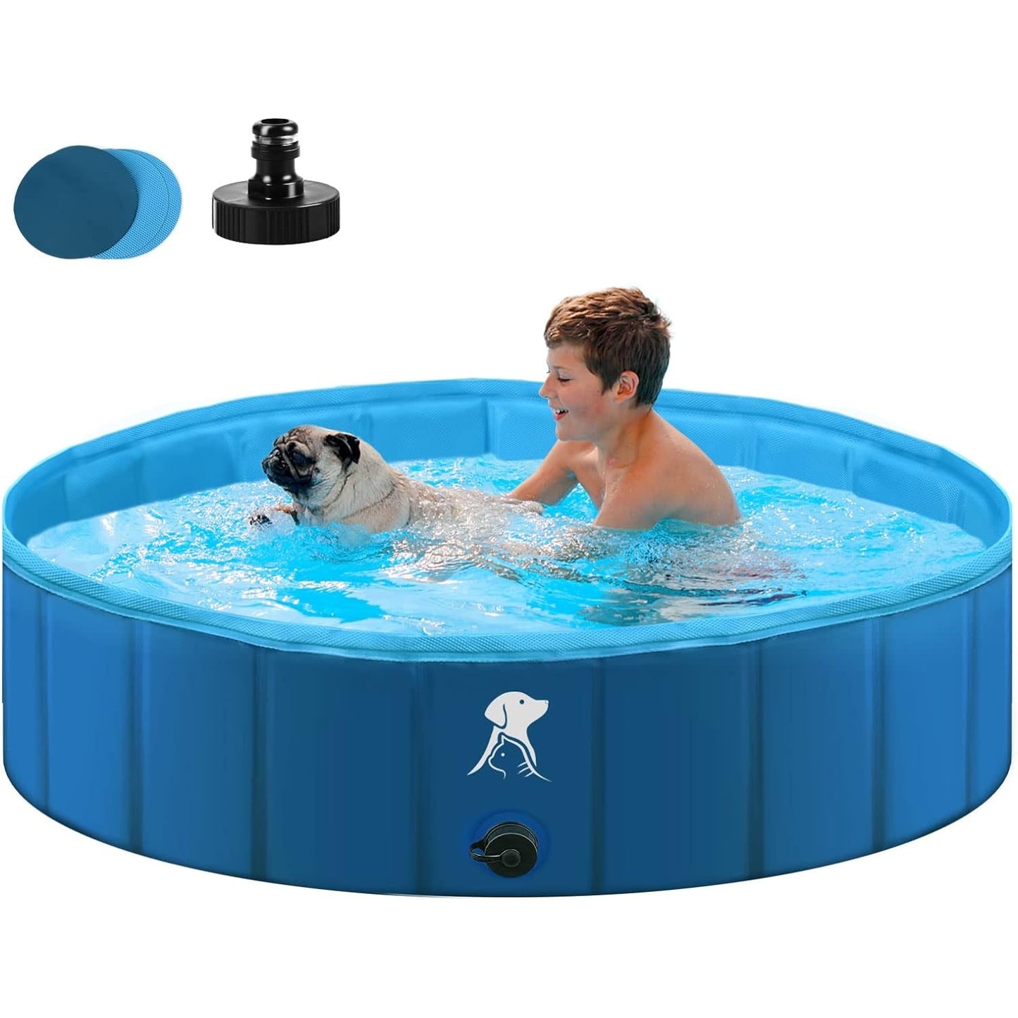 Fwiull - Foldable Dog Pool, 80x30 Cm, Non-Slip, Portable, Blue