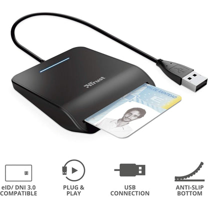 Trust - First Smart Card Reader, Dni Compliant, Fips 201, Usb Plug & Play, Black