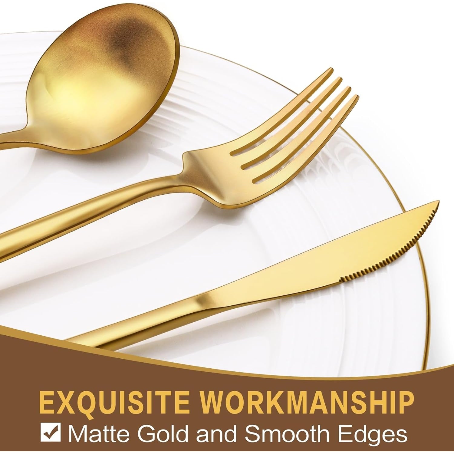 Ewfen - 60-Piece Gold Silverware Set For 12, Stainless Steel Flatware