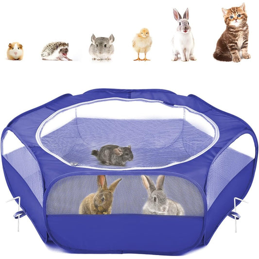 Pawaboo - Small Animals Playpen, Waterproof Pet Cage Tent With Cover, Portable Yard Fence, Indigo