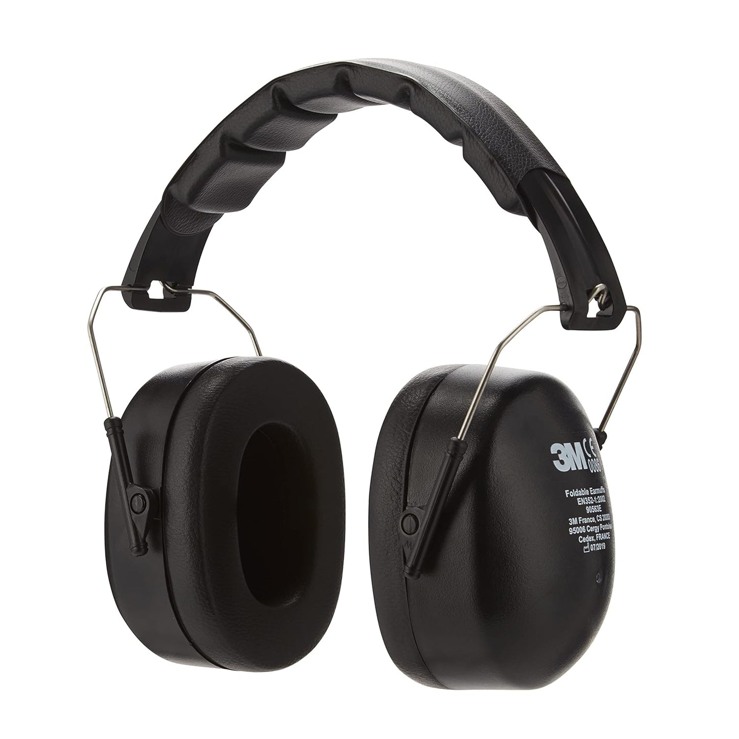 Headphones with a foldable design for space-saving storage, featuring soft wide pads for comfort, a flexible adjustable padded headband, and noise reduction capabilities of 30.4 dB suitable for environments with noise levels between 94 to 105 dB.