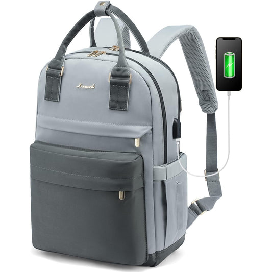 Lovevook - Women's Waterproof Laptop Backpack With USB Port, Grey Blue