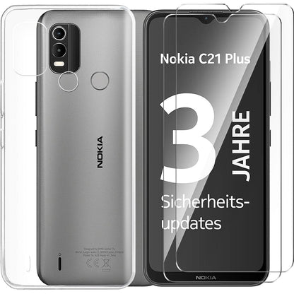 Tsinwe - Nokia C21 Plus Case + 2 Pcs Tempered Glass Screen Protector