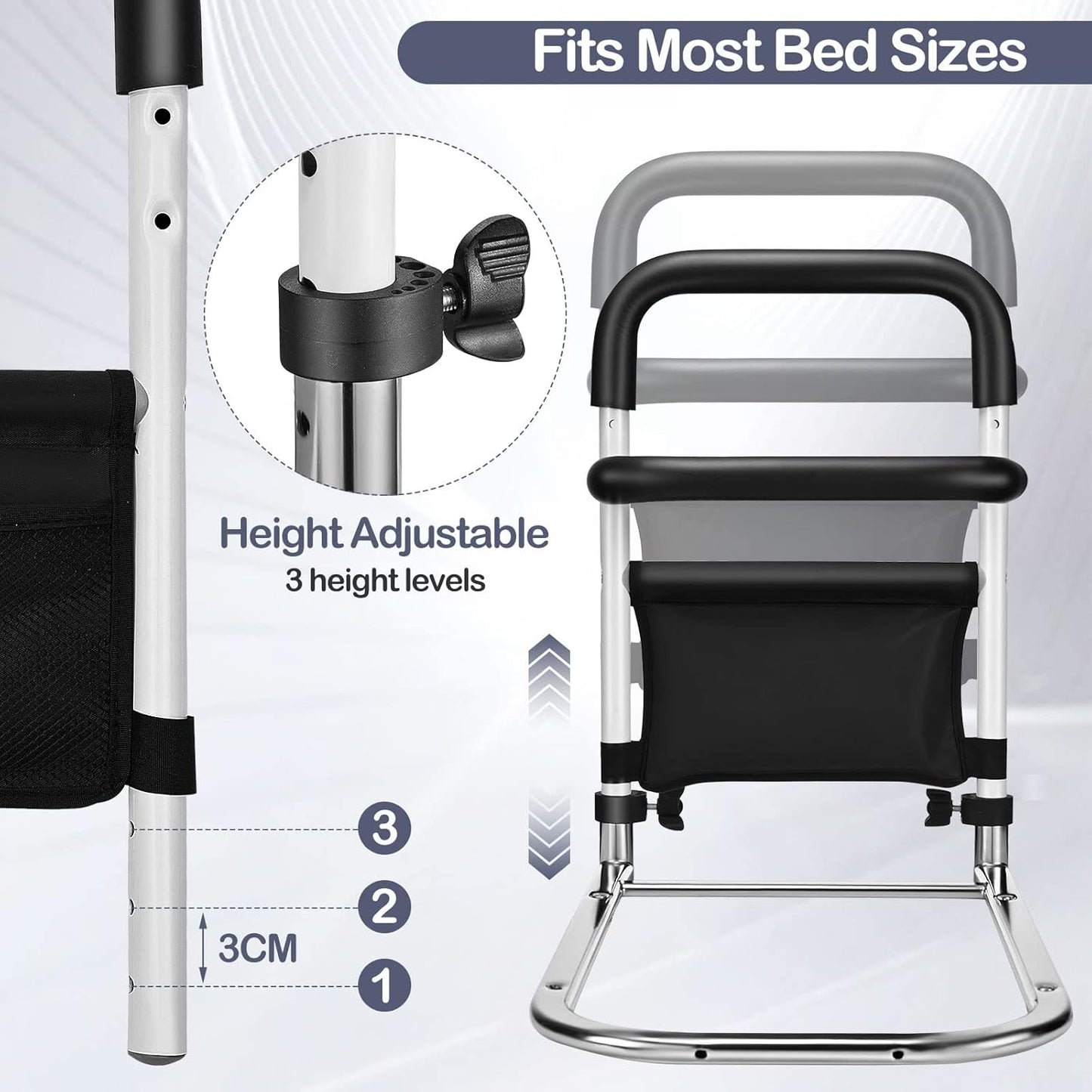 Boeaster - Adjustable Bed Rails With Storage Pocket For Elderly And Seniors